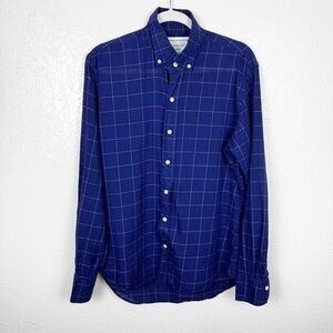Ledbury Dark Blue Pink Check Print Button Up Dress Shirt Slim Fit Size Medium
